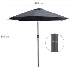 Outsunny 2.7M Garden Parasol Umbrella with Glass Fibre Ribs and Aluminium Frame, Tilting Sun Shade Shelter Canopy, Charcoal Grey