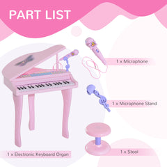 HOMCOM 37 Keys Kids Mini Electronic Keyboard Children Grand Piano with Stool Microphone Light Musical Instrument Educational Game Toy Set (Pink)