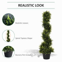 Outsunny Set Of 2 90cm/3FT Artificial Spiral Topiary Trees w/ Pot Fake Indoor Outdoor Greenery Plant Home Office Garden D√É¬©cor Green