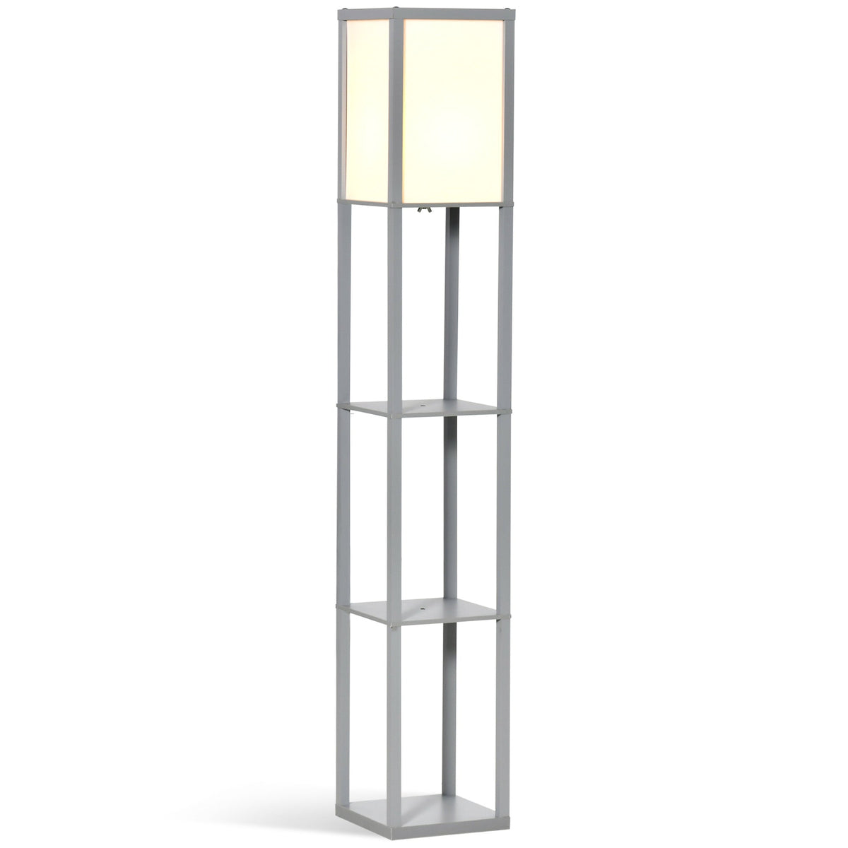 HOMCOM 3-Tier Floor Lamp, Floor Light with Storage Shelf, Reading Standing Lamp with Acrylic Shade for Living Room, Bedroom, Kitchen, Dining Room, Office, Dorm, 160cm, Grey