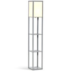 HOMCOM 3-Tier Floor Lamp, Floor Light with Storage Shelf, Reading Standing Lamp with Acrylic Shade for Living Room, Bedroom, Kitchen, Dining Room, Office, Dorm, 160cm, Grey