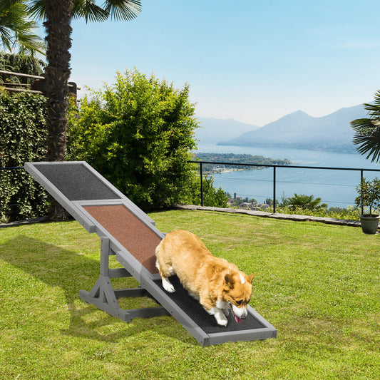 PawHut Wooden Pet Seesaw for Big Dogs, Dog Agility Equipment with Anti-Slip Surface - Grey