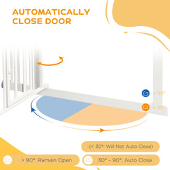 بوابة PawHut Pressure Fit Stair Dog Gate مع باب للقطط الصغيرة، باب يغلق تلقائيًا، قفل مزدوج، للفتحات من 74 إلى 100 سم - أبيض