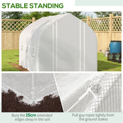 Outsunny 3 x 2(m) Walk-in Polytunnel Greenhouse, Zipped Roll Up Sidewalls, Mesh Door, 6 Mesh Windows, Tunnel Warm House Tent with PE Cover, Complimentary Plant Labels and Gloves, White