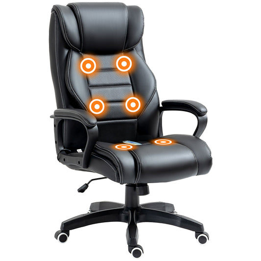 Vinsetto High Back Executive Office Chair 6- Point Vibration Massage Extra Padded Swivel Ergonomic Tilt Desk Seat, Black