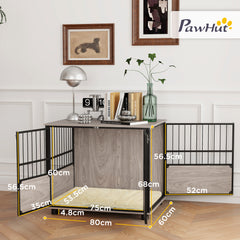 PawHut 80cm Furniture Style Dog Crate Dog Cage End Table Indoor with 3 Doors Soft Washable Cushion, for Medium Sized Dogs