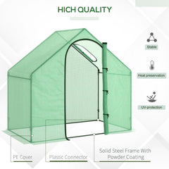 Outsunny Walk In Mini Greenhouse Garden Outdoor Flower Planter Steel Frame w/ Zipped Door & Window, PE Cover, 180 x 100 x 168CM, Green