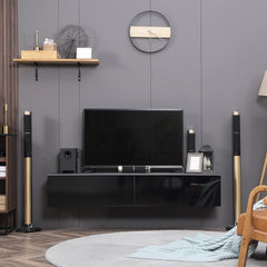 HOMCOM 160cm High Gloss Floating TV Unit Stand for TVs up to 70", Wall Mounted TV Cabinet with Storage Cupboards, Grey and Black