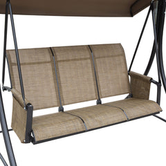 Outsunny 3 Seater Garden Swing Seat Outdoor Swing Chair with High Back Design, Steel Frame, Side Pouches, Adjustable Canopy, Brown