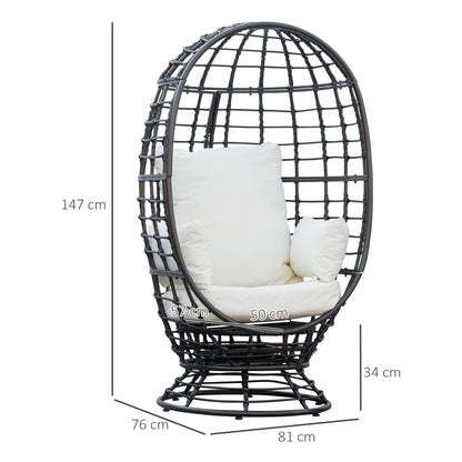 Outsunny Swivel Egg Chair, Rattan Outdoor Chair with Cushion and Pillow for Balcony, Garden, Patio, Black