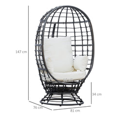 Outsunny Swivel Egg Chair, Rattan Outdoor Chair with Cushion and Pillow for Balcony, Garden, Patio, Black