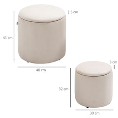 HOMCOM Modern Storage Ottoman مع غطاء قابل للإزالة، كرسي تخزين من القماش، كرسي قدم، طاولة جانبية لطاولة الزينة، مجموعة من قطعتين، أبيض كريمي