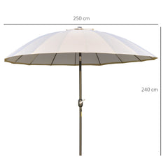 Outsunny 2.5m Shanghai Garden Parasol Umbrella with Crank & Tilt, Adjustable Outdoor Sun Shade, Off-White