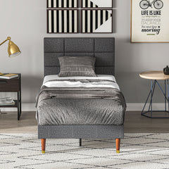 HOMCOM Upholstered Single Bed Frame, with Slats - Grey