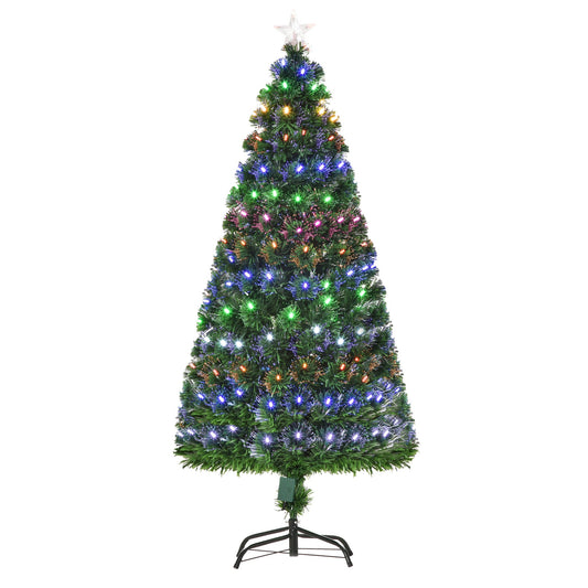 HOMCOM 5FT Pre-Lit Artificial Christmas Tree w/ Lights Star Topper Metal Base Home Seasonal Decoration