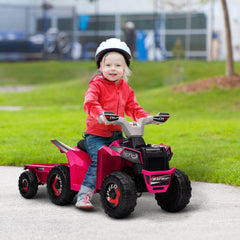 HOMCOM 6V Quad Bike with Back Trailer, Wear-Resistant Wheels, for Ages 18-36 Months, Pink