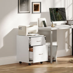 HOMCOM Two Drawer Lockable Filing Cabinet - White Wood Grain