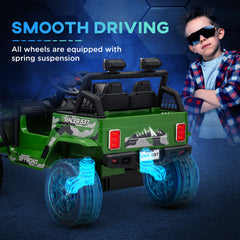 AIYAPLAY 12V Battery Powered Kids Ride-On Car, Electric Truck w/ Spring Suspension, Remote, Music, Horn, Lights, Green