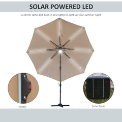 Outsunny 3(m) LED Cantilever Parasol Outdoor Sun Umbrella w/ Base Solar Lights Brown