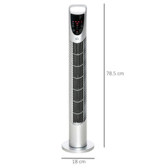 HOMCOM 31" Oscillating Tower Fan with Remote Control, 7.5H Timer, 3 Speed 3 Modes, Electric Floor Standing Cooling Fan for Home Bedroom Office, Silver