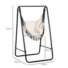 Outsunny Hammock Chair with Stand, Hammock Swing Chair with Cushion, Cream White