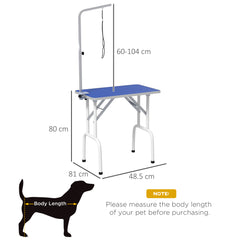 PawHut 32" Foldable Dog Grooming Table Pet Drying Beauty Table Adjustable Fixed Arm Rubber Top, Blue