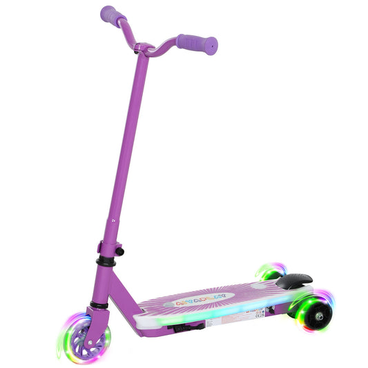 AIYAPLAY Electric Scooter for Kids Ages 4-7, with Auxiliary Rear Wheels, Flashing LED Light and Electric Brake, Kids Electric Scooter for Boys Girls, 6 KM/H & 8 KM, Purple