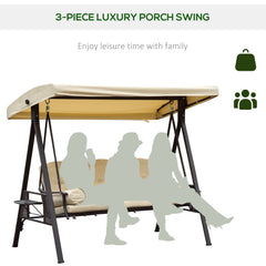 Outsunny Swing Chair Hammock Chair 3 Seater Canopy Cushion Shelter Outdoor Bench Steel Beige