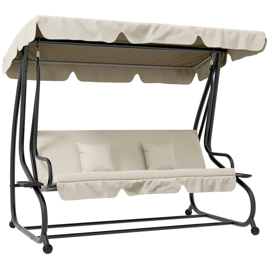 Outsunny Convertible Three-Seater Swing Chair Bed - Cream