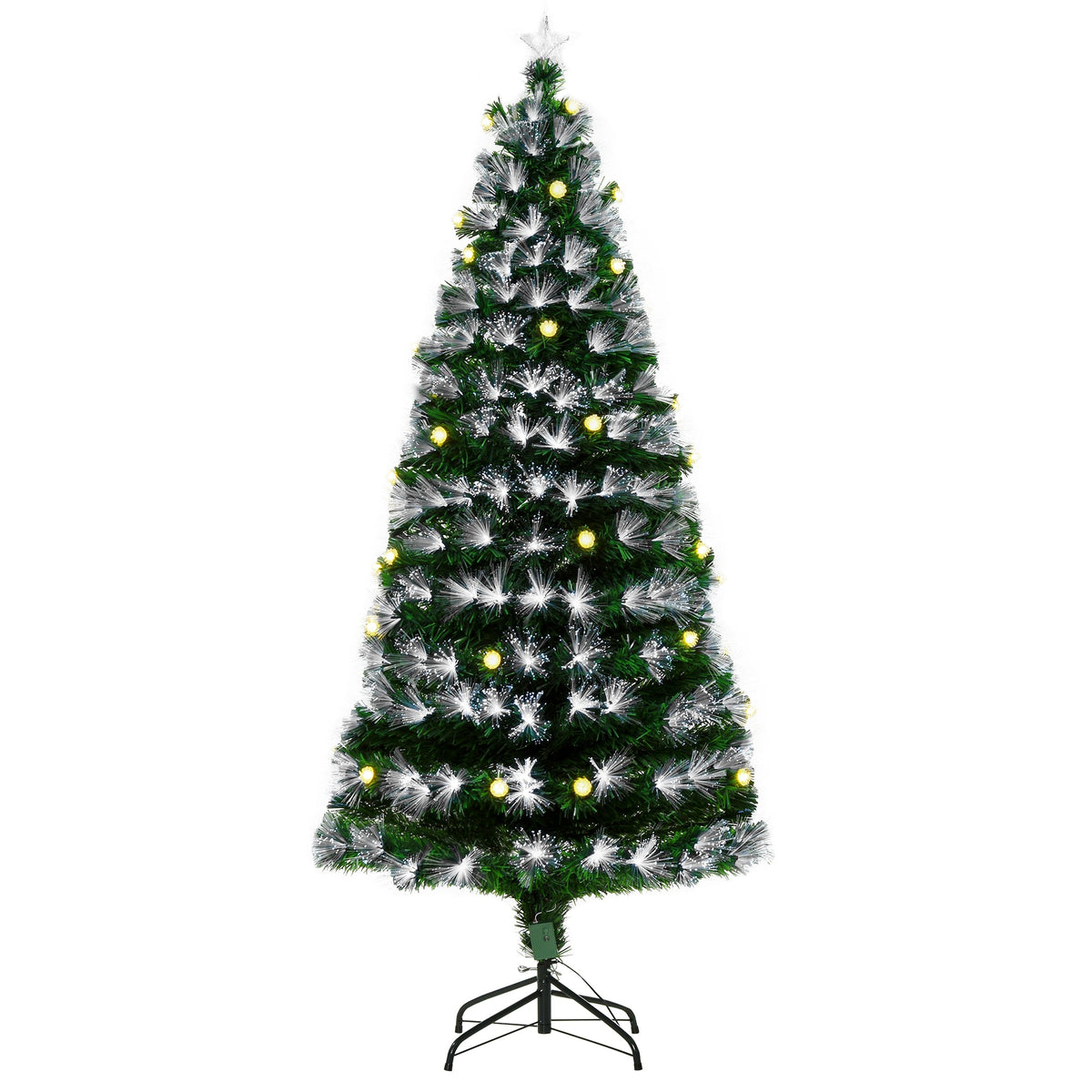 HOMCOM 6ft White Light Artificial Christmas Tree w/ 230 LEDs Star Topper Tri-Base Full Bodied Seasonal Decoration Pre-Lit Home