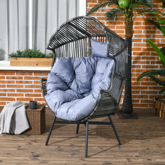 Outsunny String Rattan Egg Chair, with Padded Seat Cushion - Grey/Black