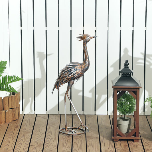 Outsunny Heron Garden Statue, Standing Garden Ornament, Metal Garden Gift with Stakes for Patio Pond Landscape Decoration, Silver Tone