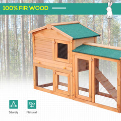 PawHut Rabbit 2 Tier Fir Wood Small Animal Hutch Guinea Pigs Hutches w/ Ramp Brown