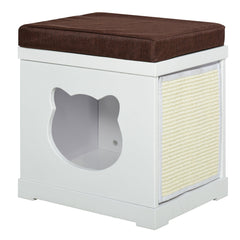 PawHut Cat House Bed Cat Scratching Cube for Small Cat Pet Furniture with Removable Scratching Pad and Soft Cushion White