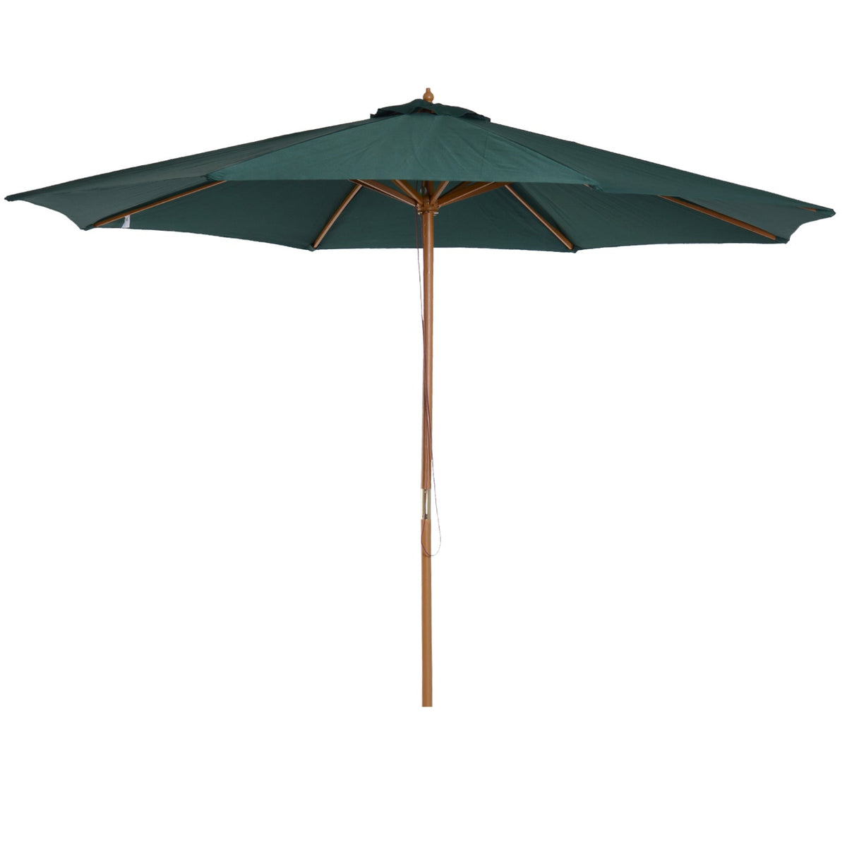 Outsunny 3(m) Wooden Patio Umbrella, Pulley Operated Garden Parasol with Rope Pulley Mechanism and 8 Ribs, Dark Green