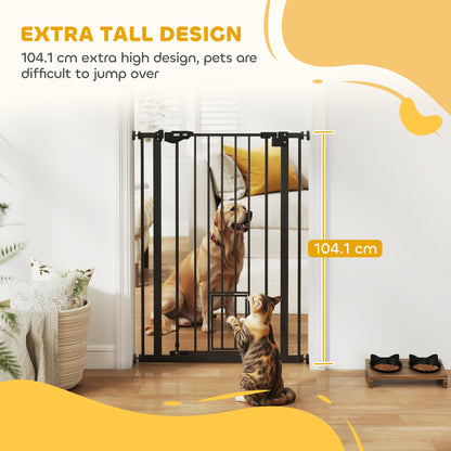 بوابة PawHut Extra Tall Pet Gate، بوابة أمان للكلاب في الأماكن المغلقة، مع فتحة للقطط، إغلاق تلقائي، عرض 74-80 سم - أسود