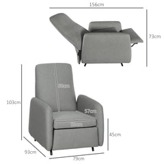 HOMCOM Push Back Recliner Armchair, Fabric High Back Reclining Chair with Adjustable Leg Rest and Pocket Spring Seat for Living Room, Bedroom, Home Office, Grey