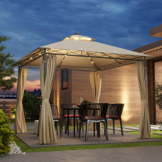 Outsunny 3 x 3 m Solar LED Metal Gazebo - Beige