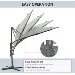 Outsunny 3(m) Offset Parasol Cantilever Hanging Umbrella 360√Ç¬∞ Rotation w/ Base Dark Grey