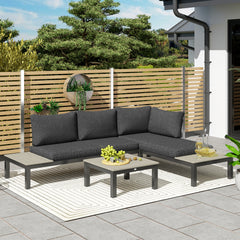 Outsunny 3 Pieces Garden Furniture Sets, Aluminium Outdoor Corner Sofa Set with 2 Loveseat and Coffee Table with Cushions for Garden, Dark Grey