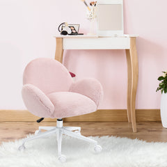 HOMCOM Makeup Vanity Chair, Cute Fluffy Desk Chair with Rolling Wheels for Bedroom Living Room, Pink