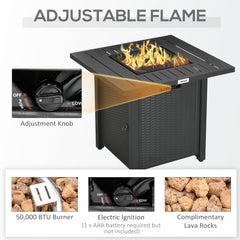 Outsunny Rattan-style Propane Gas Fire Pit Table with 40,000 BTU Burner, Square Smokeless Firepit Patio Heater with Thermocouple, Lava Rocks, Waterproof Cover, Spark Guard and Lid, Black