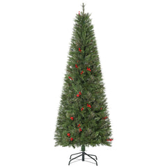 HOMCOM 6ft Pencil Artificial Christmas Tree with Realistic Branches, Red Berries, Auto Open, Green