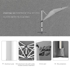 Outsunny 3 x 3(m) Cantilever Roma Parasol, Square Garden Umbrella with Cross Base, Crank Handle, Tilt, 360√Ç¬∞ Rotation and Aluminium Frame, Grey