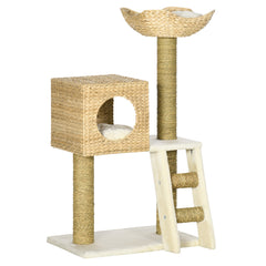 PawHut Cat Tree, with Scratching Posts, Bed, Cat House - Natural Finish