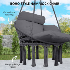 Outsunny Hanging Chair Outdoor Hammock Chair with Soft Cushion, Cotton Rope Boho Style Swing Chair, Hanging Garden Swing Seat for Indoor Outdoor, Dark Grey