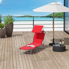 Outsunny Folding Sun Lounger, Lounge Chairs Reclining Sleeping Bed with Adjustable Sun Shade Awning for Beach, Patio