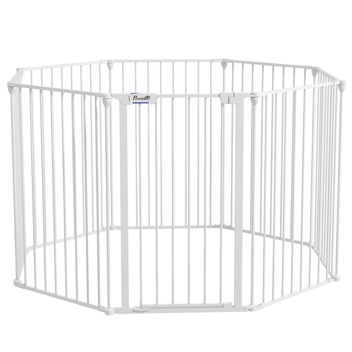 PawHut 2 in 1 8 Panels Dog Pen, Safety Gate, with Lockable Door, for Medium Dogs - White