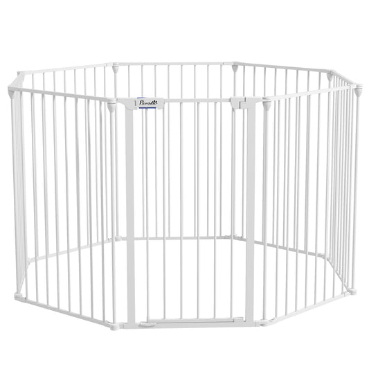 PawHut 2 in 1 8 Panels Dog Pen, Safety Gate, with Lockable Door, for Medium Dogs - White