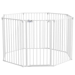 PawHut 2 in 1 8 Panels Dog Pen, Safety Gate, with Lockable Door, for Medium Dogs - White